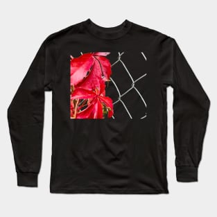 Red leaves on a metal grid Long Sleeve T-Shirt